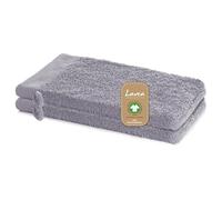 Lavea® 2 Guanti da Bagno 16 x 22 cm cm in Spugna di Cotone Bio 100% Morbidi e Assorbenti, per Casa Hotel Spa - Manopola da Bagno con Gancetto - Grigio chiaro