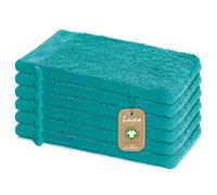 Lavea® 6 Guanti da Bagno 16 x 22 cm cm in Spugna di Cotone Bio 100% Morbidi e Assorbenti, per Casa Hotel Spa - Manopola da Bagno con Gancetto - Blu oceano