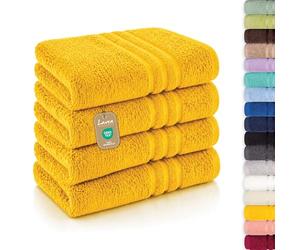Lavea® Asciugamani Viso 50x100 cm - Set da 4 in Spugna di Cotone 100% Morbidi e Assorbenti - Ideali come Asciugamani Bagno e per le Mani per Casa, Hotel e Spa - Giallo colza