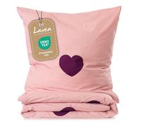 Lavea Emilia - Set di biancheria da letto per bambini, 100 x 135 cm + 40 x 60 cm, motivo cuore rosa bordeaux, biancheria da letto per ragazze, 100% cotone biologico, certificato GOTS, con chiusura