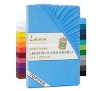 Lavea® Lenzuolo con Angoli King Size 200x220 cm - Jersey 100% Cotone - Per Materassi Topper fino a 10 cm - Con Elastico Tutto Intorno - Certificato OEKO-TEX - Azzurro Cielo