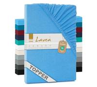 Lavea® Lenzuolo con Angoli Matrimoniale 180x200 cm - Jersey 100% Cotone - Per Materassi Topper fino a 12 cm - Con Elastico Tutto Intorno - Certificato OEKO-TEX - Azzurro Cielo