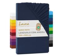 Lavea® Lenzuolo con Angoli Una Piazza e Mezza 120x200 cm - 100% Cotone Morbido e Traspirante - per Materassi alti fino a 20 cm - con Elastico in Jersey - Blu galassia