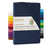 Lavea® Lenzuolo con Angoli Una Piazza e Mezza Francese 140x200 cm - 100% Cotone Morbido e Traspirante - per Materassi alti fino a 20 cm - con Elastico in Jersey - Blu galassia