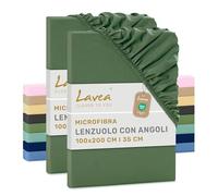 Lavea® Set 2 Lenzuola con Angoli Singolo Maxi 100x200 cm - Microfibra Morbida e Traspirante - Per Materassi fino a 35 cm - Con Elastico Tutto Intorno - Certificato OEKO-TEX - Verde oliva
