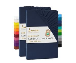 Lavea® Set 2 Lenzuola con Angoli Una Piazza e Mezza 120x200 cm - 100% Cotone Morbido e Traspirante - per Materassi alti fino a 20 cm - con Elastico in Jersey - Blu Galassia