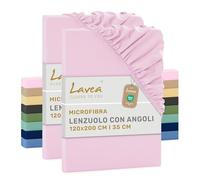 Lavea® Set 2 Lenzuola con Angoli Una Piazza e Mezza 120x200 cm - Microfibra Morbida e Traspirante - Per Materassi fino a 35 cm - Con Elastico Tutto Intorno - Certificato OEKO-TEX - Rosa