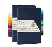 Lavea® Set 2 Lenzuola con Angoli Una Piazza e Mezza Francese 140x200 cm - 100% Cotone Morbido e Traspirante - per Materassi alti fino a 20 cm - con Elastico in Jersey - Blu Galassia
