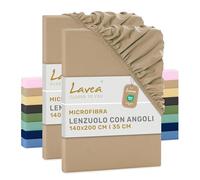 Lavea® Set 2 Lenzuola con Angoli Una Piazza e Mezza Francese 140x200 cm - Microfibra Morbida e Traspirante - Per Materassi fino a 35 cm - Con Elastico Tutto Intorno - Certificato OEKO-TEX - Sabbia