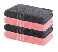 Lavea® Set 4 Asciugamani Doccia 70x140 cm - Spugna 100% Cotone Morbida e Assorbente - Asciugamani Bagno o Asciugamani Palestra, per Casa, Hotel, Spa - Antracite e Rosa Pastello