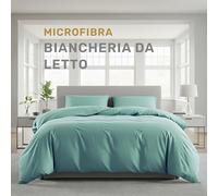 Lavea® Set Copripiumino in Microfibra 2 Copripiumini Matrimoniali 220x240 cm + 2 Federe 80x80 cm - Morbido, Traspirante, OEKO-TEX - Verde eucalipto