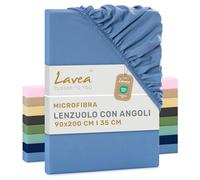 Lavea® Set di 1 lenzuolo con angoli 90x200 cm - Azzurro cielo | Microfibra, lenzuola con elastico su tutto il perimetro, traspiranti e rinfrescanti, facili da lavare, lenzuola con angoli
