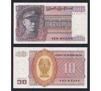 LaVecchiaScatola 1973 Burma Myanmar (Birmania) 10 Kyats Banconota FDS/UNC