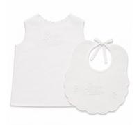 LaVelahome Kit Buona Fortuna Neonato Made in Italy 2 Pezzi, Camicina della Fortuna e Bavaglino 100% Cotone Percalle, Ricamo Elegante, Idea Regalo Corredino Nascita Se Camicino e Bavetta (Bianco)