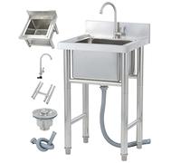 Lavelli cucina Acciaio Inox con Rubinetto Singolo a Freddo e Mobile Alzatina Vasca Singola Lavello,Giardino da Esterno lavando lavello Uso per Garage e Cortile,Ristorante,Lavanderia, 60x80cm