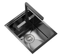 Lavelli da Cucina A Scomparsa Nero in Acciaio Inox - Lavello Una Vasca da Appoggio e Incasso Piccolo con Rubinetto per Bar Cucina (Black, 35 * 45 * 22cm)