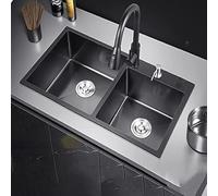 Lavelli da Cucina Doppie Vasche E Rubinetti in Acciaio Inossidabile, Scolapiatti Lavello da Cucina Sottotop Design Nero A Tre Fori, Lavello Robusto E Facile da Pulire per Installaz, C, 81 * 43