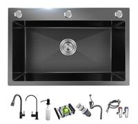 Lavelli da Cucina in Acciaio Inox Nero, lavello da Bar con Confezione da 2 rubinetti e Dispenser di Sapone, per Cucina, Bar, Sala da Pranzo, Esterno, Tutti Gli Accessori Inclusi (N