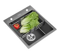 Lavelli da cucina Lavelli da cucina a goccia in lavello portatile a vasca singola con 2 fori sul lato, lavello da cucina in acciaio inox Nano 304, lavello silenzioso a prova di umidità