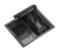 Lavelli da Cucina Lavello da Bar Lavello A Scomparsa in Acciaio Inox Lavello Piccolo con Copertura Lavello per Verdure Lavello con Rubinetto Estraibile (Color : Black, S : 40 * 54 * 22.5cm)