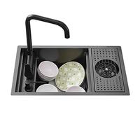 Lavelli da cucina Lavello Da Cucina Nascosto Con Rubinetto Pieghevole Lavello Bar Con Lavabicchieri Lavabo Da Cucina Mini Lavello In Acciaio Inox Con Piastra Di Copertura ( Color : Black , S : 58*32*2