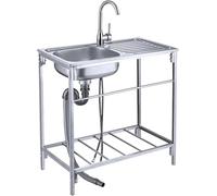 Lavelli da Cucina, Lavello da Esterno in Acciaio Inossidabile, Lavello Industriale con Banco da Lavoro E Ripiani, Staffa E Kit di Scarico per Lavanderia, Ripo, Single Cold Faucet, 75x40x75