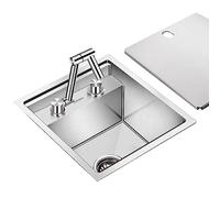 Lavelli da Cucina Lavello in Acciaio Inox Argento con Coperchio Lavello Ad Incasso con Rubinetto Abbattibile RV Bar Mini Lavabo Singolo Lavandino della Cucina (Color : Silver, S : 39 * 43 * 23cm)