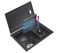 Lavelli da Cucina Lavello Nascosto da Cucina Nero Mini Lavabo per Bar Lavello per Uso Domestico E Commerciale con Rubinetto di Sollevamento per Lavabi Risparmio di Spazio, Piccolo Lavandino Comodo