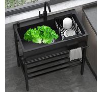 Lavelli di servizio neri, lavello esterno in acciaio inossidabile for lavaggio, lavello da cucina commerciale, stazione di lavaggio for impieghi gravosi con rubinetto e ripiani for garage, ristorante,