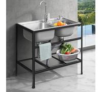 Lavelli in Acciaio Inossidabile, lavello da Cucina, lavello per Catering da appoggio per Tavolo da Pranzo, Cucina, lavello per Garage Industriale, Lavanderia con Rubinetto e Scarico (72x38x7