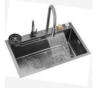 Lavello a cascata in acciaio inossidabile 304 - stazione di lavoro a bacino singolo con rubinetto estraibile per casa e cucina preparazione di verdure e cibo, 68 x 45 x 21 cm