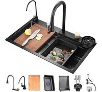 Lavello A Cascata in Acciaio Inossidabile Grigio Canna di Fucile, Lavello A Goccia, con Rubinetto A Soffione A Scomparsa, Lavello A Vasca Singola, con Accessori Multipli