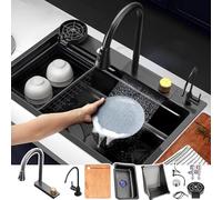 Lavello a Cascata in Acciaio Inossidabile, Lavelli da Cucina/Bar, Lavello da Cucina, Kit Lavello da Postazidi Lavoro in Acciaio Inossidabile, Facile da Pulire/Grigio/75 * 46 * 23,5 cm