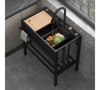Lavello a cascata Nano Raindance a una vasca, lavello da cucina for ristoranti commerciali indipendente, stazione di lavaggio for impieghi gravosi montata a pavimento con rubinetto estraibile e ripian