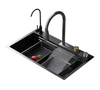 Lavello a cascata nero 304 MultiFunct Single Bowl Kitchen & RV Lavello con rubinetto e scarico Gruppo DropinUndermount 68x46x22cm