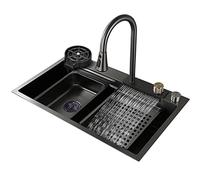 Lavello a cascata nero 304 MultiFunct Single Bowl Kitchen & RV Sink con rubinetto e scarico DropinUndermount 68x46x22cm
