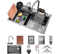 Lavello a cascata profonda 65 x 50 cm in acciaio inox multifunzione bar lavello da bancone Set per lavoro e casa Design moderno nero grigio elegante lavello rettangolare