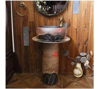 Lavello a colonna in ceramica, autoportante, rotondo, design retrò dipinto a mano, per bagno interno ed esterno, combinazione Art Sink