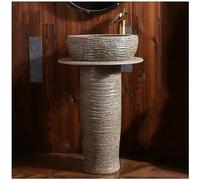 Lavello a colonna in ceramica, autoportante, rotondo, design retrò dipinto a mano, per bagno interno ed esterno, combinazione Art Sink