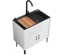 Lavello a doppia vasca in acciaio inox con gambe regolabili Lavandino portatile con miscelatore rubinetto e scarico di grado industriale per cucina e uso esterno