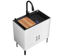 Lavello a doppia vasca in acciaio inox con gambe regolabili Lavandino portatile con rubinetto e scarico Lavello da cucina di grado industriale con miscelatore freddo e versatile