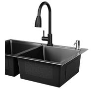 Lavello a doppia vasca nero multifunzione con rubinetto estraibile e accessori completi: design moderno per una maggiore funzionalità della cucina (82 cm)