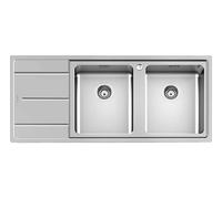 FOSTER Lavello a due vasche a destra + gocciolatorio 1160x500 mm, serie Evo Standard, Base 80/90 cm, Acciaio inox satinato - 3212 051