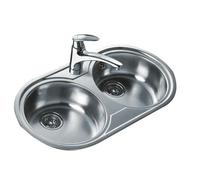 FREGADERO DR-80 2C Fregadero inox 2 cubetas redondas, 140mm, Mueble 80