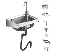 Lavello a mano in acciaio inossidabile 304, rubinetto a collo di cigno a vasca singola, mini lavabo spesso sospeso per giardino, ristorante, lavanderia e uso in cortile