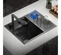 Lavello A Scomparsa con Lavabicchieri Lavello da Cucina con Raccordi Lavello in Acciaio Inox Calibro 18 Rubinetto Estraibile Estraibile