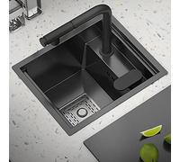 Lavello A Scomparsa Da Bar e Cucina Con Coperchio - Vasca Singola in Acciaio Inox Calibro 18 Con Rubinetto Estraibile ( Color : Black , S : 42*43*22cm )