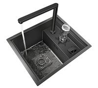 Lavello A Scomparsa Lavello Bar Nero Lavello Inox con Coperchio Lavello Dispensa con Lavabicchieri Rubinetto Alzabile