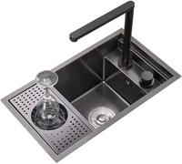 Lavello a Tazza Nascosta - Vasca Singola in Acciaio Inossidabile con Coperchio in Vetro - Lavabo Nascosto per Bar, caffetteria, Ristorante, Camper, Design Compatto per p