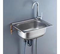Lavello A Una Vasca,Lavello in Acciaio Inox per montaggio a parete Facile da Pulire Lavello per lavanderia con rubinetto e scarico Lavandino da Esterno Autoportante Per Interni Ed Esterni